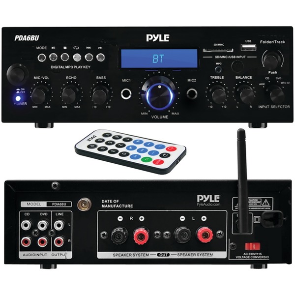 Pyle Bluetooth 200W Stereo Amp Receiver with USB and SD Card Readers PDA6BU